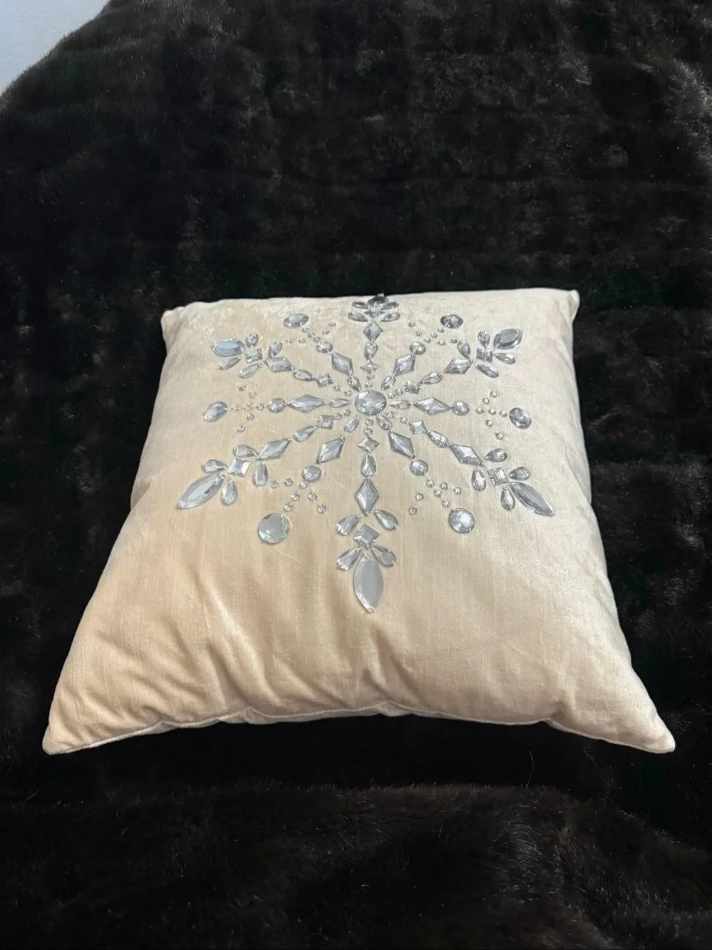 Pier 1 Imports Velvet Embellished Snowflake Winter Throw Pillow Ivory Christmas